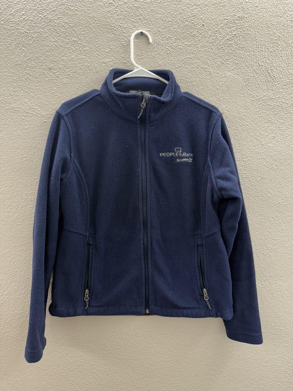 Port Authority Womens Jacket Size Small Blue Zip Up Fleece Peoples Bank Logo